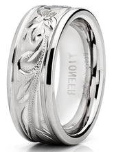 Men's 8MM Titanium Ring Wedding Band With Engraved Floral Design Sizes 7 to 13