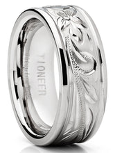 Men's 8MM Titanium Ring Wedding Band With Engraved Floral Design Sizes 7 to 13