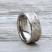 Men's 8MM Titanium Ring Wedding Band With Engraved Floral Design Sizes 7 to 13