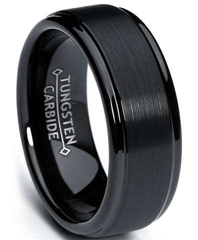 Men's Black Tungsten Ring Matte Finish High Polish Wedding Band 8MM Comfort-fit