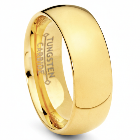 Men's 7MM 18K Goldtone Plated Dome Tungsten Ring Wedding Band Sizes 6 to 13