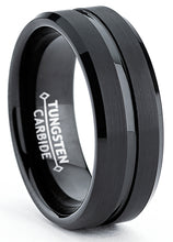 Men's Tungsten Ring Wedding Band Black Grooved Beveled Edge 8MM Sizes 7 to 15