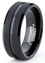 Men's Tungsten Ring Wedding Band Black Grooved Beveled Edge 8MM Sizes 7 to 15