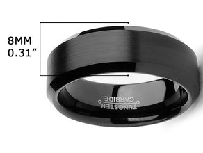 Tungsten Carbide Black Men's Unisex Tungsten Carbide Wedding Band Ring 8MM Sizes 5 to 15