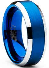 Tungsten Carbide Men's Brushed Wedding Band Blue Plated Engagement Ring 8MM Comfort-Fit