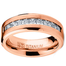 Men's Titanium Wedding Band Engagement Ring 9 Large Cubic-Zirconia Rose Goldtone