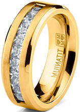 Men's Titanium Wedding Band Engagement Ring 9 Large Cubic-Zirconia Goldtone