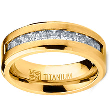 Men's Titanium Wedding Band Engagement Ring 9 Large Cubic-Zirconia Goldtone