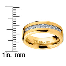 Men's Titanium Wedding Band Engagement Ring 9 Large Cubic-Zirconia Goldtone