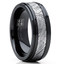 Solid Black Zirconium and REAL Muonionalusta Meteorite Wedding Band Engagement Ring 8MM