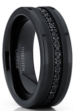 Men's Genuine Tungsten Black Wedding Band Eternity Ring Cubic Zirconia Comfort-Fit