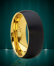 Men's Tungsten Ring Goldtone and Black Wedding Band, Dome Brushed, Comfort Fit