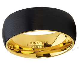 Men's Tungsten Ring Goldtone and Black Wedding Band, Dome Brushed, Comfort Fit