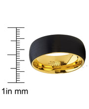 Men's Tungsten Ring Goldtone and Black Wedding Band, Dome Brushed, Comfort Fit