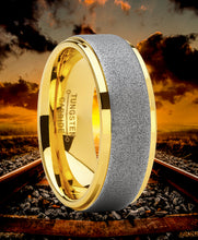 Men's Tungsten Carbide Ring Goldtone Wedding Band, Sandblasted Brushed, Comfort Fit