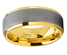 Men's Tungsten Carbide Ring Goldtone Wedding Band, Sandblasted Brushed, Comfort Fit