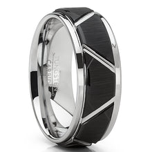 Men's Tungsten Carbide Wedding Ring 8mm Black Faceted Band Comfort Fit