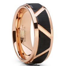 Men's Tungsten Carbide Wedding Ring 8mm Black and Rose Goldtone Faceted Band