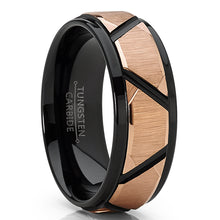 Men's Tungsten Carbide Wedding Ring Black and Rose Goldtone Faceted Band 8mm