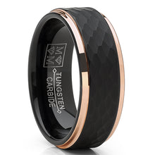 Men's Tungsten Carbide Wedding Ring Black and Rose Goldtone Hammered Band