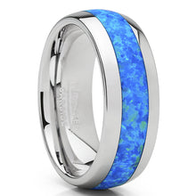 Men's Tungsten Carbide Wedding Band Dome Ring with Blue Green Simulated Opal Inlay 8mm