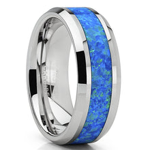 Men's Tungsten Carbide Wedding Band Ring with Blue Green Simulated Opal Inlay 8mm