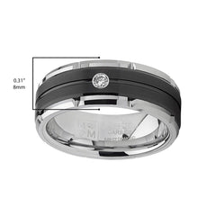 Men's Tungsten Carbide Wedding Band Real Diamond .05 Two Tone Black Ring 8mm