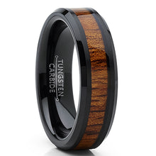 Authentic Koa Wood Tungsten Wedding Band Ring Brown Black 6MM