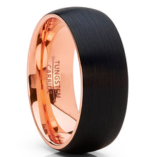 Men's Tungsten Ring Rose Goldtone Black Wedding Band Dome Brushed 8MM