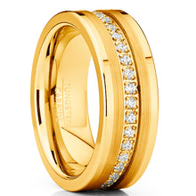 Men's Goldtone Tungsten Ring Wedding Band Cubic Zirconia Comfort-Fit 8MM