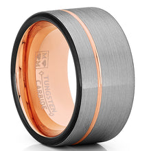 Tungsten Wedding Band Ring 12mm for Men Black & Rose Goldtone Pipe Cut