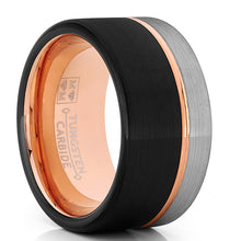 Tungsten Wedding Band Ring 12mm for Men Black & Rose Goldtone Pipe Cut