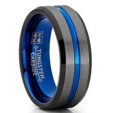 Tungsten Wedding Band Grooved Ring 8mm for Men's Blue Black Gunmetal
