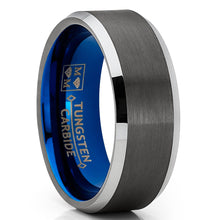 Tungsten Wedding Band Ring 8mm for Men's Blue and Gunmetal