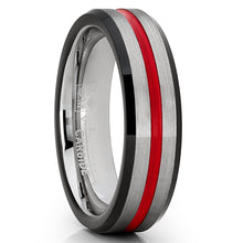 Tungsten Wedding Band Grooved Ring 6mm for Men's Black and Red
