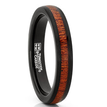 Men's Women's Black Tungsten Wedding Band Engagement Ring, Real Wood 4mm