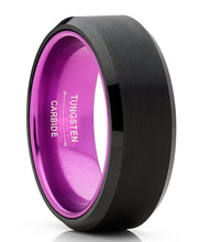 Black Tungsten Wedding Band Men's Ring Interior Beveled Edge Brushed 8mm