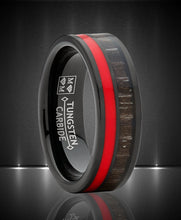 Men's Black Tungsten Wedding Band Ring Dark Zebra Wood with Red Line 7 mm Unisex Comfort Fit