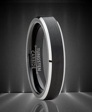 Men Women Wedding Black Tungsten Ring 4mm Matte Finish Beveled Polished Edge Comfort Fit