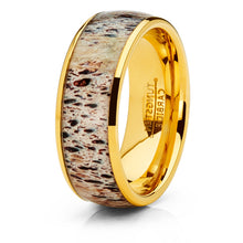 Unisex Men's Gold Tone Tungsten Wedding Band Engagement Ring Deer Antler Inlay 8mm