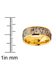 Unisex Men's Gold Tone Tungsten Wedding Band Engagement Ring Deer Antler Inlay 8mm