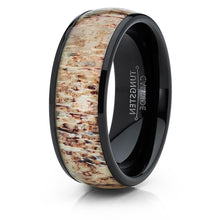 Unisex Men's Black Dome Tungsten Wedding Band Engagement Ring Deer Antler Inlay 8mm