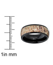 Unisex Men's Black Dome Tungsten Wedding Band Engagement Ring Deer Antler Inlay 8mm