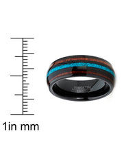 Men's Black Tungsten Wedding Band Engagement Ring Koa Wood Crushed Turquoise Inlay