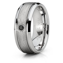 Men's Tungsten Wedding Band Engagement Ring  Textured Brushed Real 0.05 CT Black Diamond