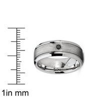 Men's Tungsten Wedding Band Engagement Ring  Textured Brushed Real 0.05 CT Black Diamond