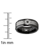 Men's Black Tungsten Wedding Band Engagement Ring Hammered Center Real 0.05 CT Black Diamond