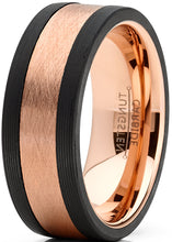 Mens Tungsten Wedding Band Ring Rose Goldtone Carbon Fiber Edges 8MM 7-15