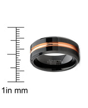 Men's Tungsten Wedding Band Ring Rose Goldtone Grooved Center Black 8MM 7-15