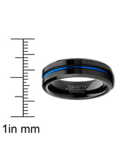 Men's Tungsten Wedding Band Black Ring Grooved Center Blue Comfort-Fit 6MM 5-13